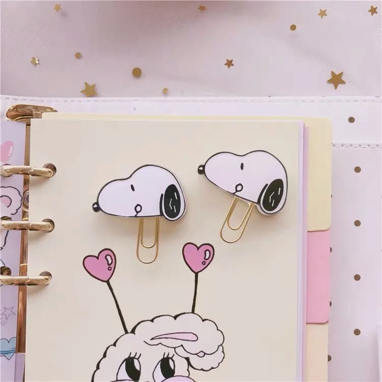 

2 Pcs Peanuts Snoopy kawaii Cartoon Characters Paper Clip Bookmark Binder Clips Promotional Gift Stationery School Office Supply