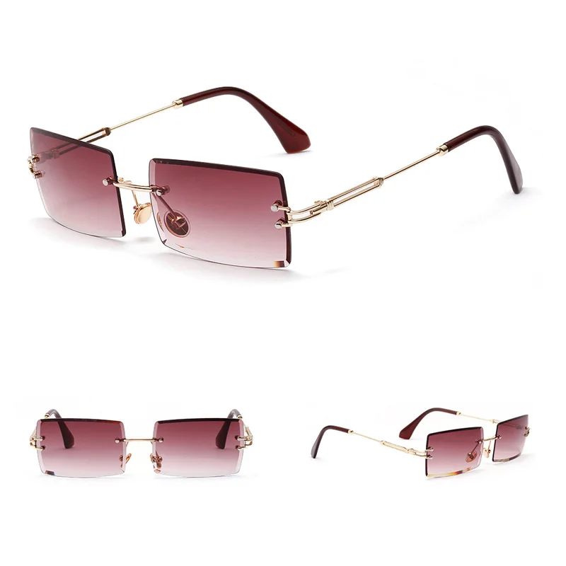 Guvivi прямоугольные солнцезащитные очки без оправы Модные женские мужские металлические оправы Солнцезащитные очки оттенки винтажное зеркало линзы очки Oculos UV400