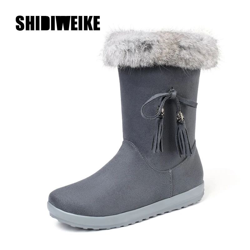 

New Women's snow boots Winter Fashion Round Toe Bow Fringe Comfortable Non-slip Mid-Calf Women's Shoes Size 35-43 Black J759