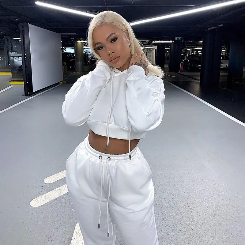 Primavera y otoño de las mujeres chándales mujer largo de manga corta con capucha sudaderas pantalones 2 uds trajes conjunto de moda ropa Casual