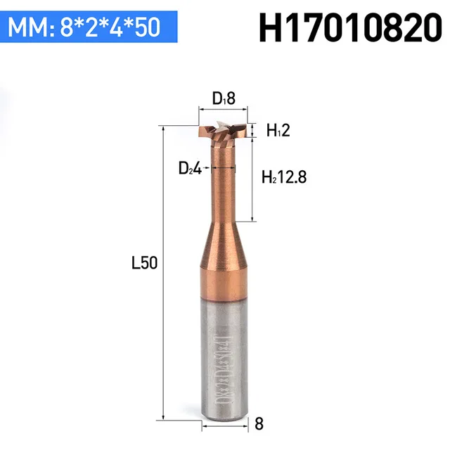 HUHAO 1 шт. 4 6 8 10 мм хвостовик Т-образного пазового фреза общий сплав Вольфрамовая сталь долбежные фрезы ЧПУ Инструмент Концевая фреза - Длина режущей кромки: H17010820