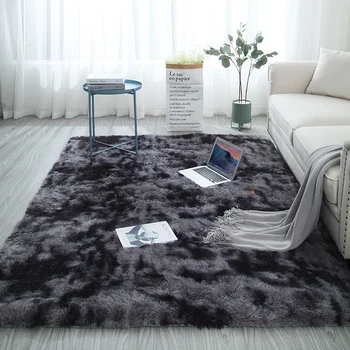 

European long hair fashion bedroom carpet bay window bedside mat washable personality blanket Gradient color living room rug