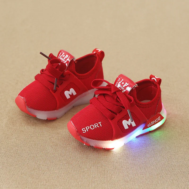 Светящиеся кроссовки с подсветкой; спортивная обувь; Светящиеся кроссовки для девочек и мальчиков; светильник; обувь для детей; sapato infantil menina - Цвет: Red
