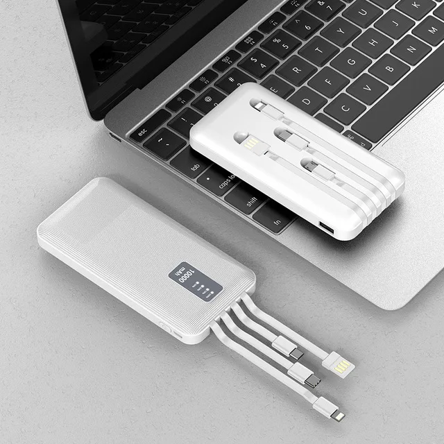 10000mAh Power Bank Portable Charger External Battery Pack Power Bank Built in Cable Powerbank for Xiaomi Mi iPhone 12 Poverbank small power bank Power Bank