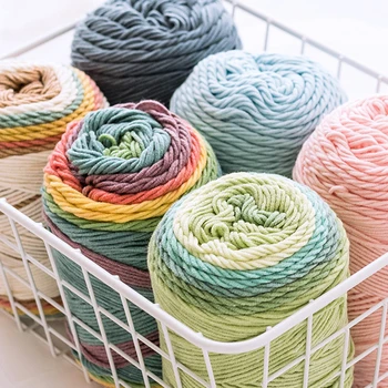 

100g Solid/Rainbow Color Hand-woven Cotton Yarn Soft Crochet Thick Yarn For Hand Knitting Warm Sweater Sofa Cushion Scarf DIY
