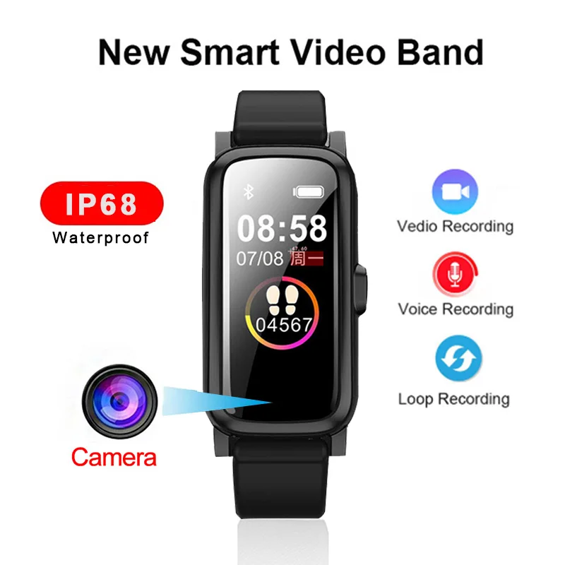 

1080P HD Video Camera Recorder Swimming IP68 Smart band Cam Watch Sound Voice Recording Sports Heart Rate Monitor