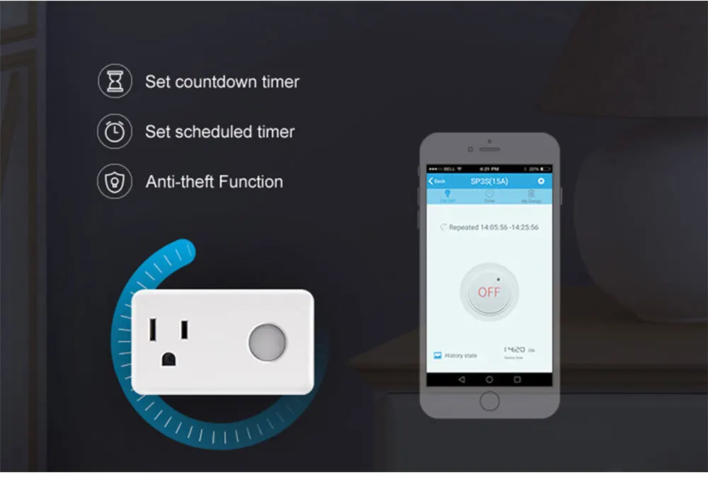 Broadlink SP3S Wifi Smart Plug стандарт ЕС с измеритель мощности синхронизации приложение управление Совместимо с Alexa Echo Google Home