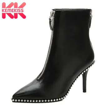 

KemeKiss Woman High Heel Ankle Boots Rivets Thin Heel Boots Woman Shoes Party Night Club Shoes Woman Footwear Size 34-40