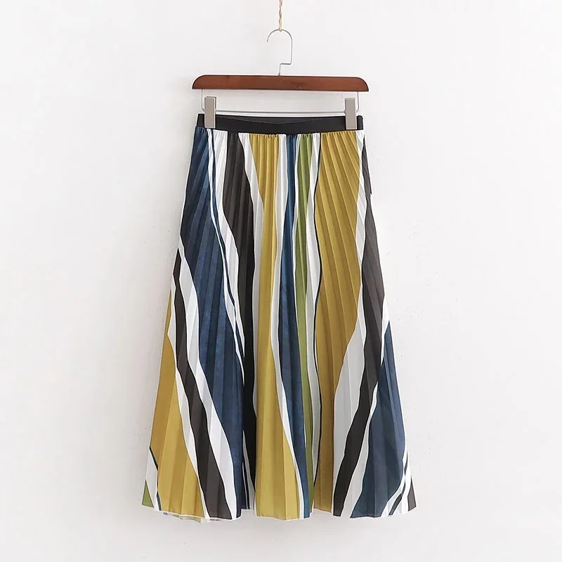 

Cxd-2372 WOMEN'S Dress New Products Satin Elastic Waist Chaos Article Printed Pleated Skirt