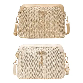 

Retro classic Shoulder Bag Reusable Boho Beach Crossbody Straw Weave Shoulder Handbag Shell Zip Purse for Women Supplies