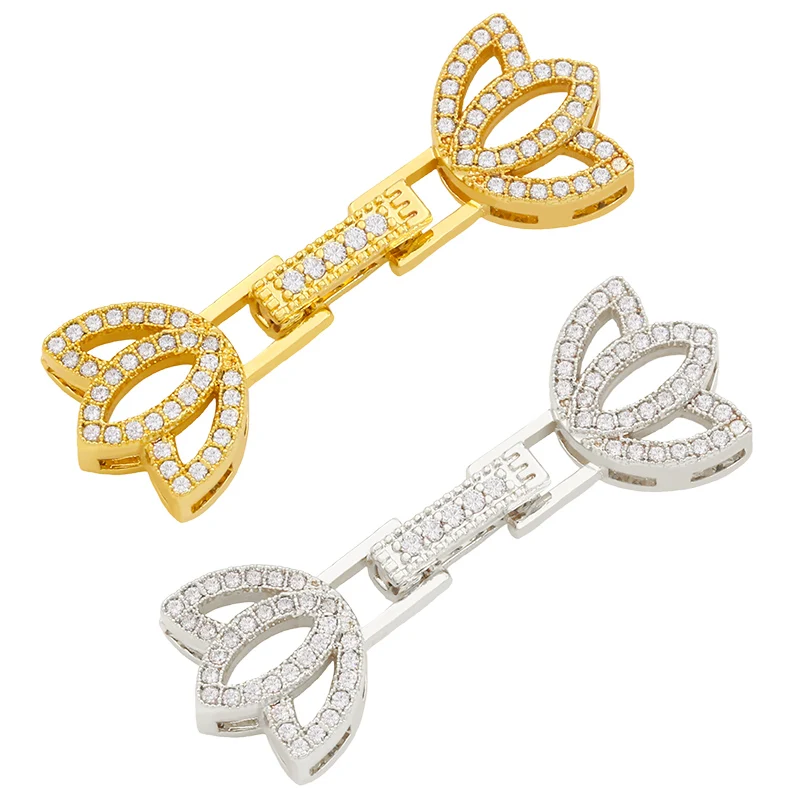 OCESRIOCopperLongLotusBraceletConnectorBars18kGoldPlatedCubic