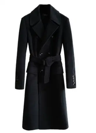 black S-6XL, новинка, Мужская одежда, кашемировый шерстяной Тренч, повседневное двубортное пальто размера плюс, удлиненное, выше колена, шерстяное пальто - Цвет: black