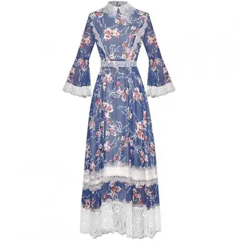 

Red RoosaRosee Designer Women Spring Summer Flare Sleeves Floral Print Holiday Boho Dress Elegant Vestidos Robe Female Dresses