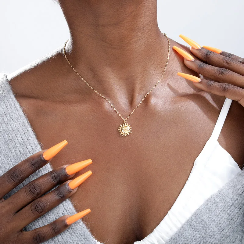Bohemian Moon and Sun Face Pendant Necklaces For Women Men Jewelry