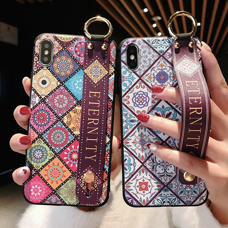 Ремешок на запястье Мягкий ТПУ чехол для телефона iphone 7 8 6 6s plus s X Xs 11 Pro max XR