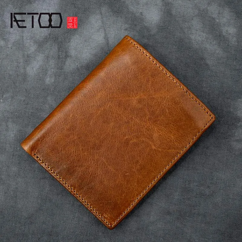 AETOO Винтажный Мужской вертикальный бумажник из вощеной кожи маленький