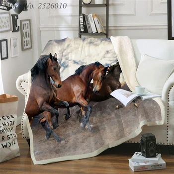 

Throw blanket Galloping horse 3D Velvet Plush Blanket Bedspread For Kids Girls Sherpa Blanket Couch Quilt Cover Travel 04