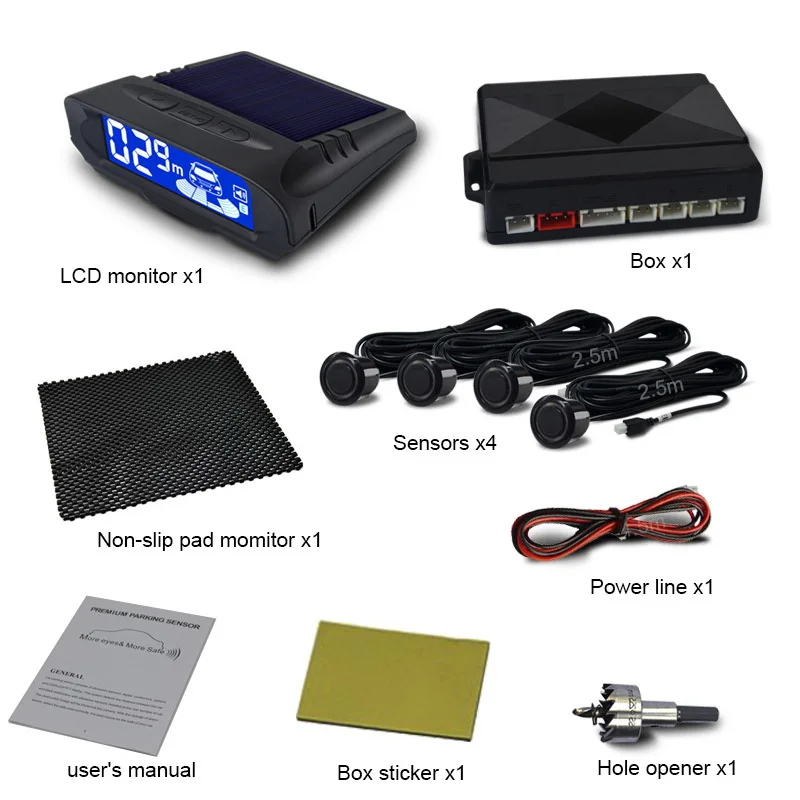 US $53.00 Car Wireless Parking Parktronic Auto Blind Sensors Kit Solar Charging Lcd