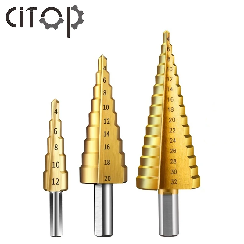 Citop 3 шт./компл. пагода форма отверстие резак 4 12/20/32 мм HSS конусное сверло