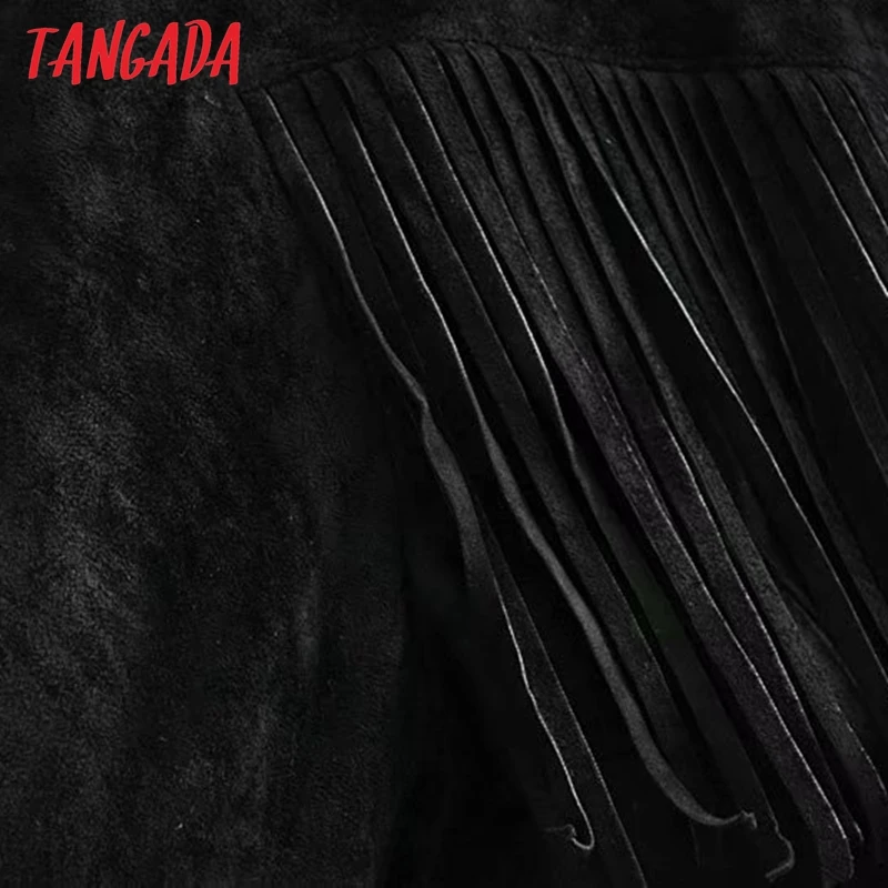 Tangada, Женская куртка из искусственной замши, пальто с поясом, с кисточками, винтажное, с длинным рукавом,, зимнее, женское, винтажное, одноцветное пальто 6P40