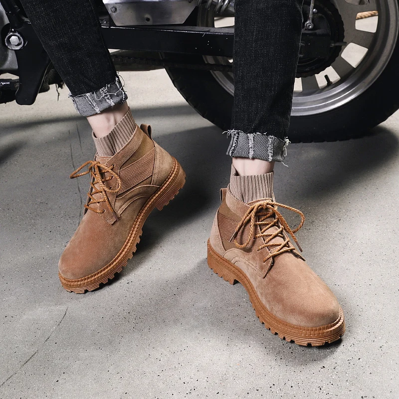 HAN WILD Quality Men's Boots Winter Autumn Sock Martin Boots Black Warm Fur Waterproof Ankle Boots Outdoor Working Snow Footwear