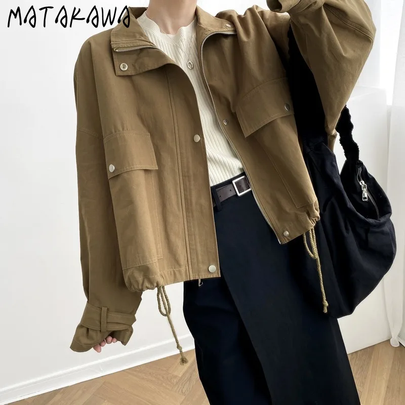 MATAKAWA Streetwear 2020 Autumn Casual Women Fashion Trench Korean Style Oversize Loose Short Windbreaker Small Coat Women