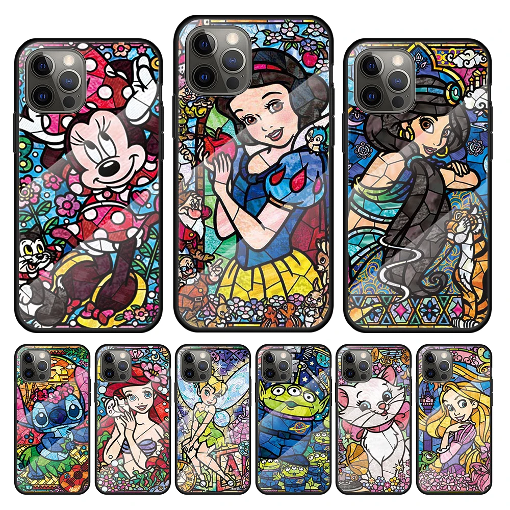Disney Mosaic Stitch Princess Tempered Glass Cover For Apple Iphone 13 12 Mini 11 Pro Xs Max Xr X 8 7 6s 6 Plus Phone Case Coque Mobile Phone Cases Covers Aliexpress