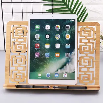 

Bamboo Hollow Adjustable Reading Book Holder Tray Page Paper Clips Foldable Tablet Cookbook Portable Sturdy Bookstand G92E