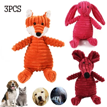 

3pcs Animals Dog Chew Squeak Toys Rabbit Fleece Rope Interative Toy Non Stuffed Rabbit Honking Squirrel For Gods Chew Toys