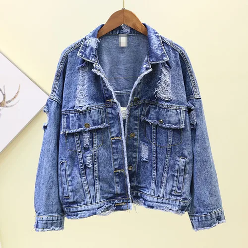 Dark Blue Neploe/Корейский модный джинсовый жакет с дырками ручной работы; свободная Осенняя Студенческая куртка; Casaco Feminino; зимняя куртка; Abrigo Mujer; 46114 - Цвет: Dark Blue