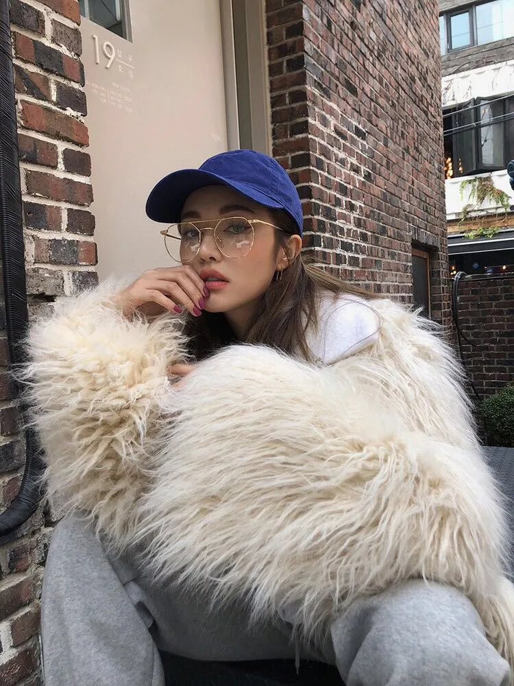 WHITNEY WANG осенне-зимняя модная уличная куртка из искусственного монгольский мех Женская зимняя теплая верхняя одежда fourrure femme