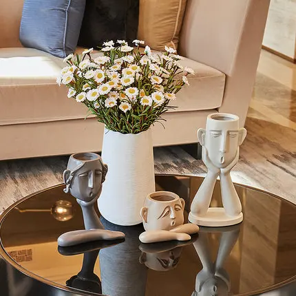 美品　　ヘッドフラワー　花瓶 花瓶 陶器 インテリア置物 デザイン 小さい 3つセット わかさま