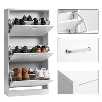 

White Wooden Shoe Bench Storage Shoes Cabinet Rack with 3 Drawers Hallway Cupboard Organizer with Seat Cushion 60 x 24 x 120cm