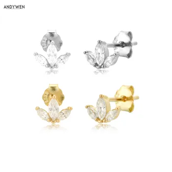 

ANDYWEN 925 Sterling Silver New Three Zircon Ovals Stud Earring Women Fine Jewelry For Spain Jewelry 2020 Fashion Jewels