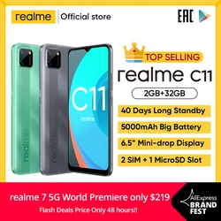 Realme C11 мобильных телефонов 6,5 дюймов 5000 мА/ч, большая Батарея 40 дней в режиме ожидания 3-карты Android смартфон 13MP крепление для спортивной камеры...