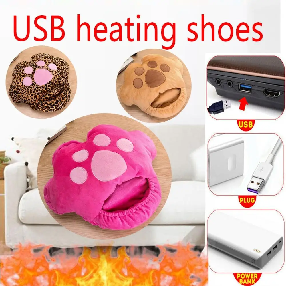 

Shoes Slippers Men Women Winter Plush Leopard Cat Heating Elactric Interface USB Charger Slipper Shoes zapatos de mujer #2N22