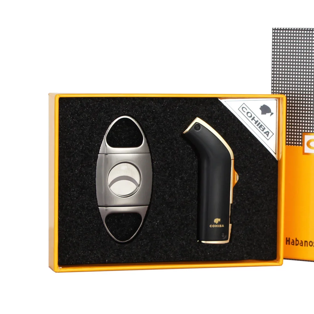 

COHIBA Set Windproof Gas Cigar Lighter 2 Jet Flame Lighter Metal Cigars Cutter Sharp Blade Stainless Steel Cutter W/ Cigar Punch