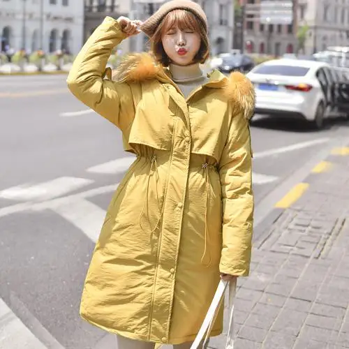 Модный воротник из искусственного меха средней длины с капюшоном, пальто для женщин, новинка, зимняя Толстая Женская куртка высокого класса, однотонная Повседневная парка в Корейском стиле - Цвет: 3