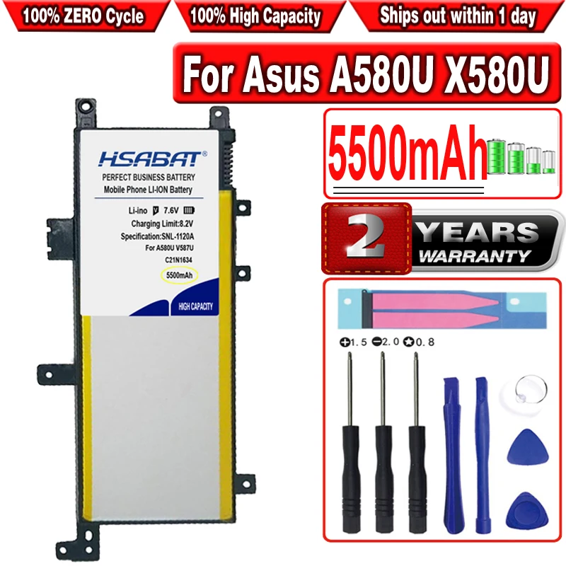 HSABAT 5500mAh C21N1634 Аккумулятор для ноутбука Asus A580U X580U X580B A542U R542U R542UR X542U V587U FL5900L FL8000U |