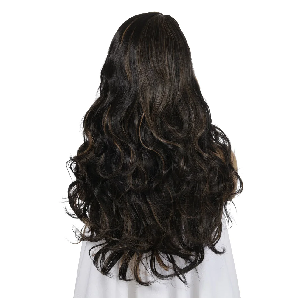 Pervado волосы длинные натуральные волнистые синтетические волосы парики для женщин косплей парик черный коричневый полосы сторона взрыва парик