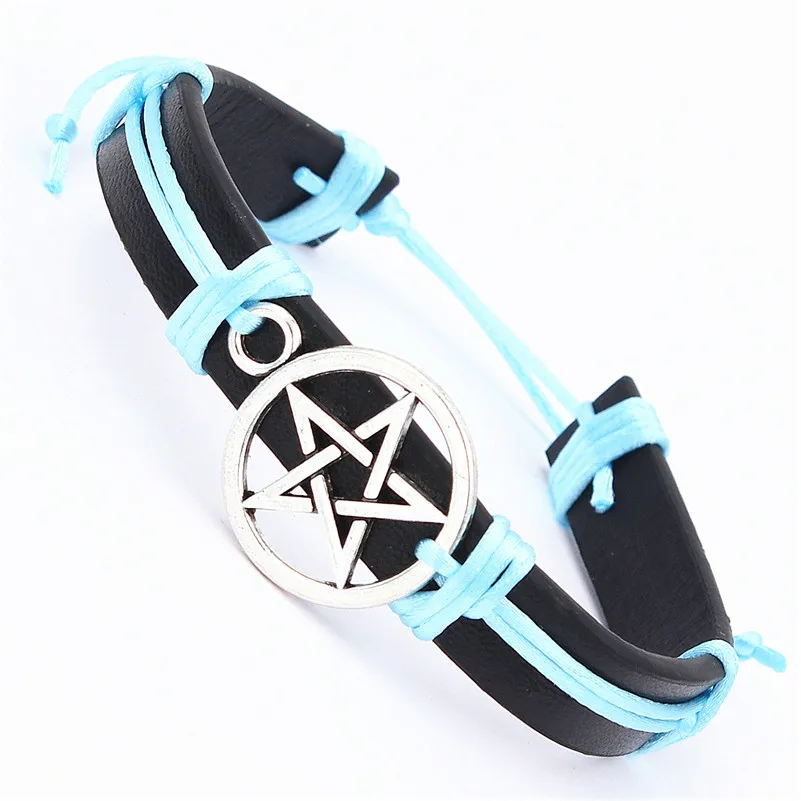 12PCS/Lot DGW Men and women Ancient silver five-pointed star Jewelry 9colors Braided Leather Bracelet Fashion Bangles