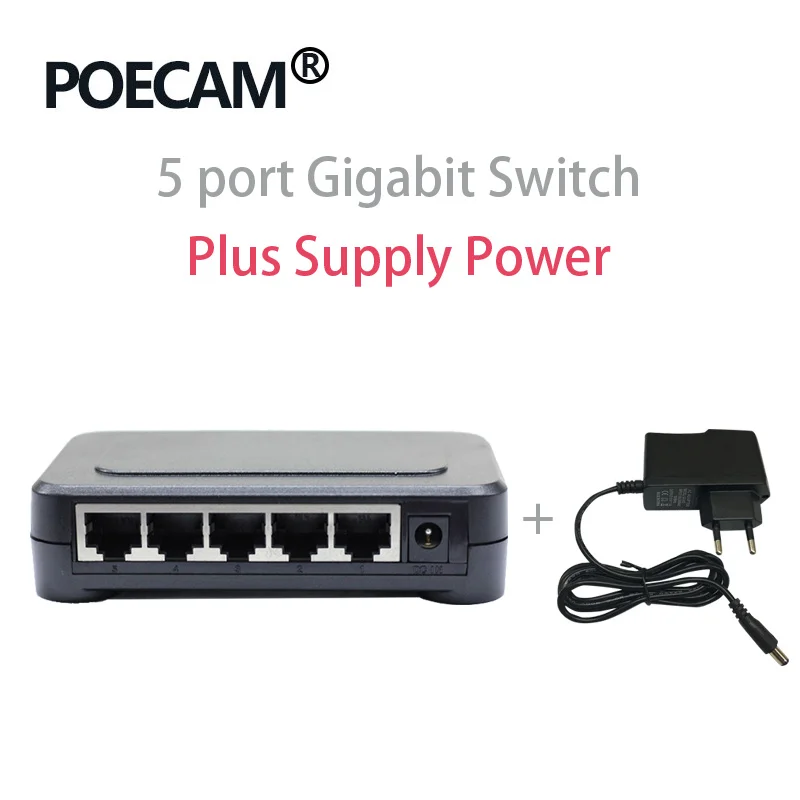 Сетевые коммутаторы завод США ЕС вилка ноутбук 5 портов Gigabit Ethernet коммутатор Самый дешевый 5 портов s коммутатор 10/100/1000 - Color: plastic with power