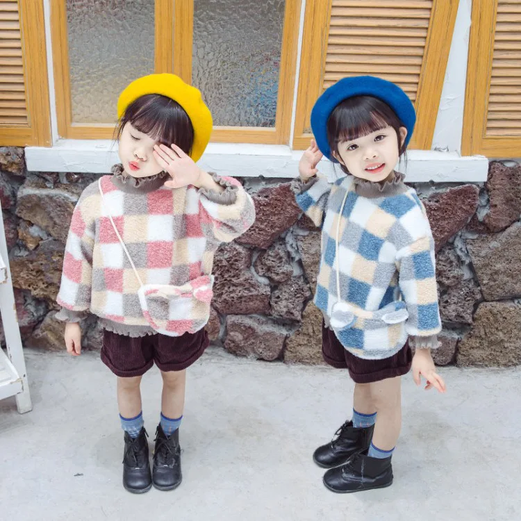 Детский осенний свитер для маленьких девочек; стиль; шерстяной свитер в клетку; детская одежда; 19