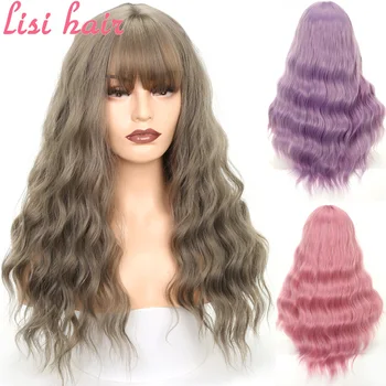 

LISI HAIR Long Hair Wavy With Bangs Brown Blonde Black 8 Colors Available Wigs For Women Synthetic Hair High Temperature Fiber