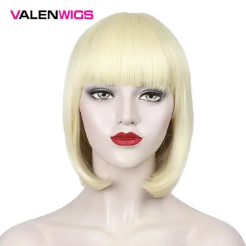 

Valenwigs Synthetic Hair Short Bob Hair Wigs Blonde Color Straight with Flat Bangs Cosplay Daily Party Wig Natural For Women