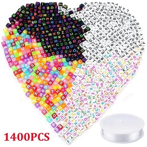Pcs Alphabet Beads Acrylic Cube Letter with Crystal Cord for DIY Jewelry Making Great Gift for Student Children 6mm