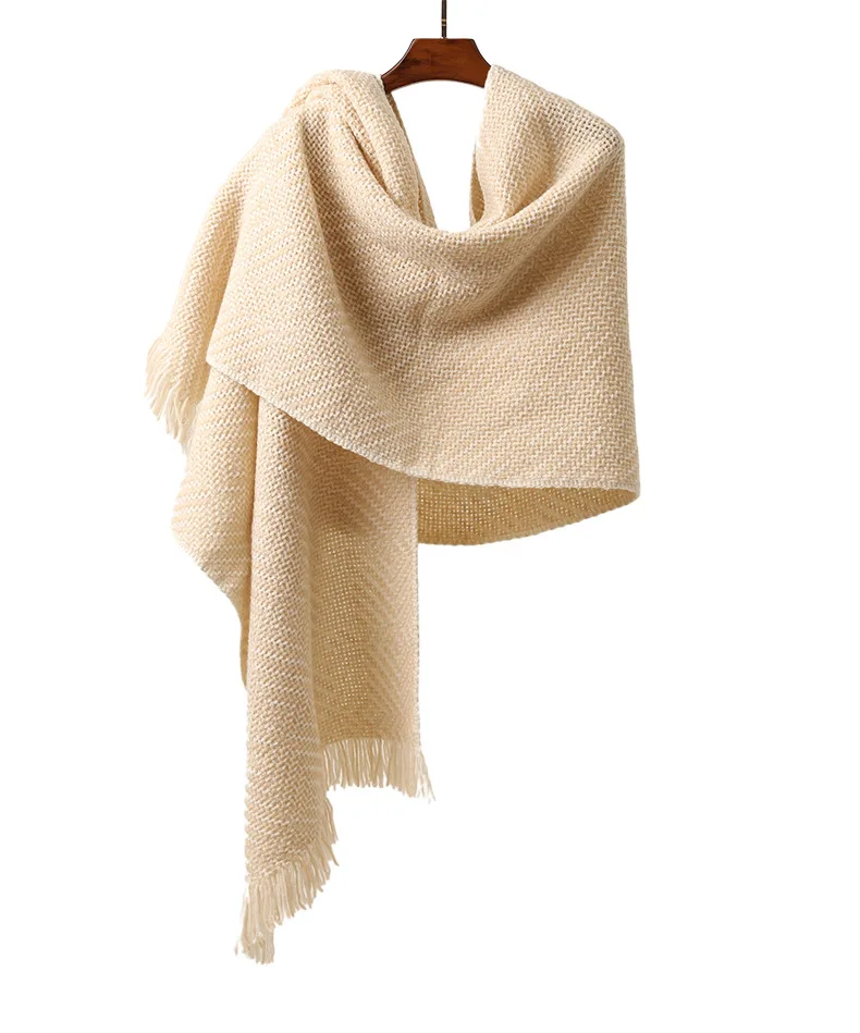 Naizaiga Cashmere Yarn-dyed warm color cloak beige camel solid color matching pure blanket shawl female scarf,SN256