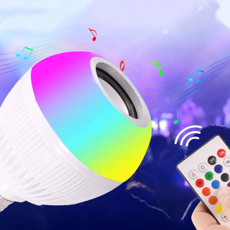 

E27 Bluetooth Control Smart Music Audio Speaker LED RGB Color Bulb Light Lamp Remote Control Colorful Discolored Bluetooth Bulb