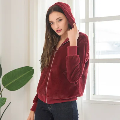 wine red Женское пальто из искусственного меха, черный, винный, красный, большие размеры, топ, Осень-зима, новая модная тонкая куртка с капюшоном из искусственного меха, feminina LR680 - Цвет: wine red