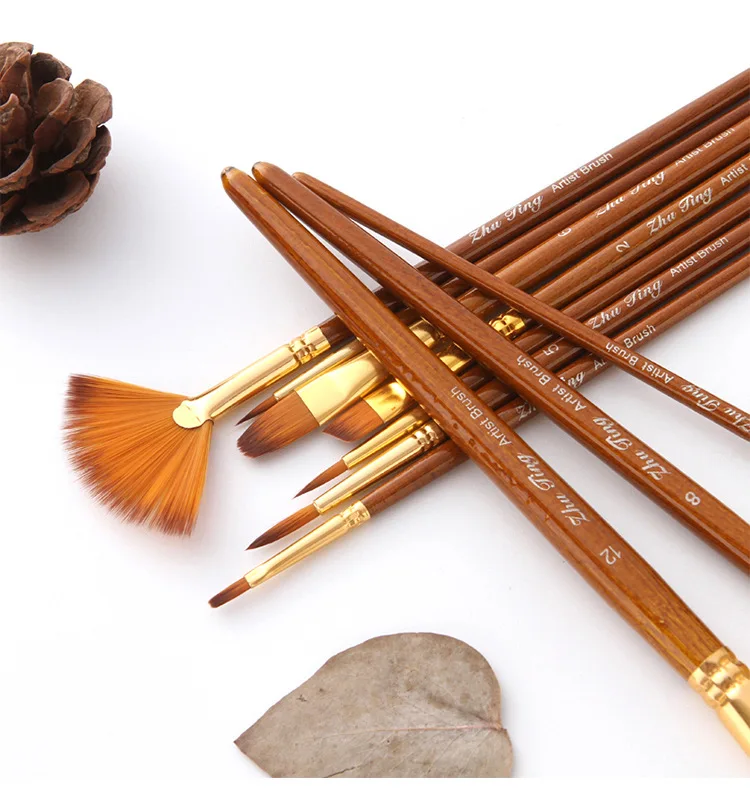 10 шт нейлоновые кисти для рисования набор профессиональный высококачественный короткий стержень акриловая кисть для масляных красок Акварельная ручка школьные офисные товары для рукоделия